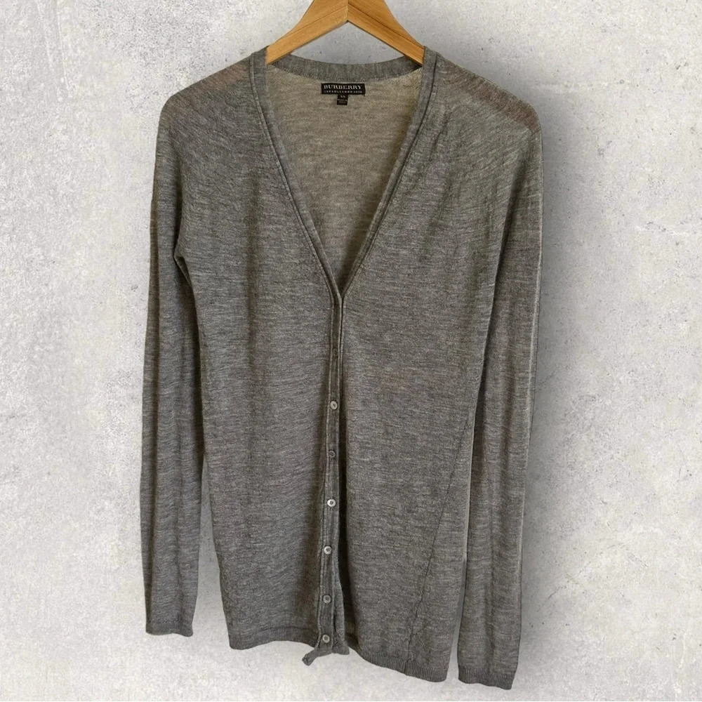 Burberry Womens XS Gray Cashmere Long Cardigan Sweater Thin Career Designer Grey